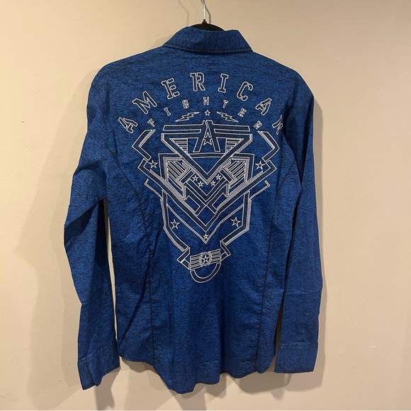 NWT American Fighter Sequence Blue Men’s Small Long Sleeve Button Up Shirt - Picture 4 of 8